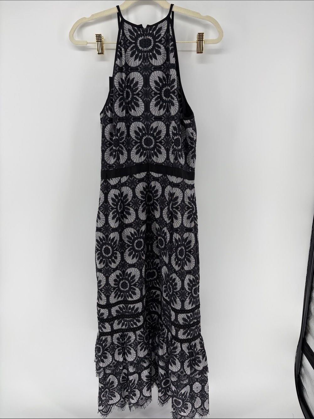 NWT Banana Republic Floral Lace Overlay Halter Maxi Tiered Dress - Black & White - Picture 8 of 11